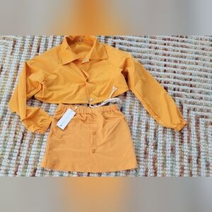 Orange Cropped Jacket and Skirt Set